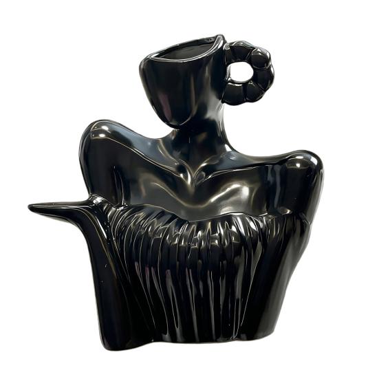 Yousheng Ceramic Female Form Body Shape Vase White Half Body Flower Vase Boho Feminist Decorative Vase for Bookshelf Office Home Table Centerpiece