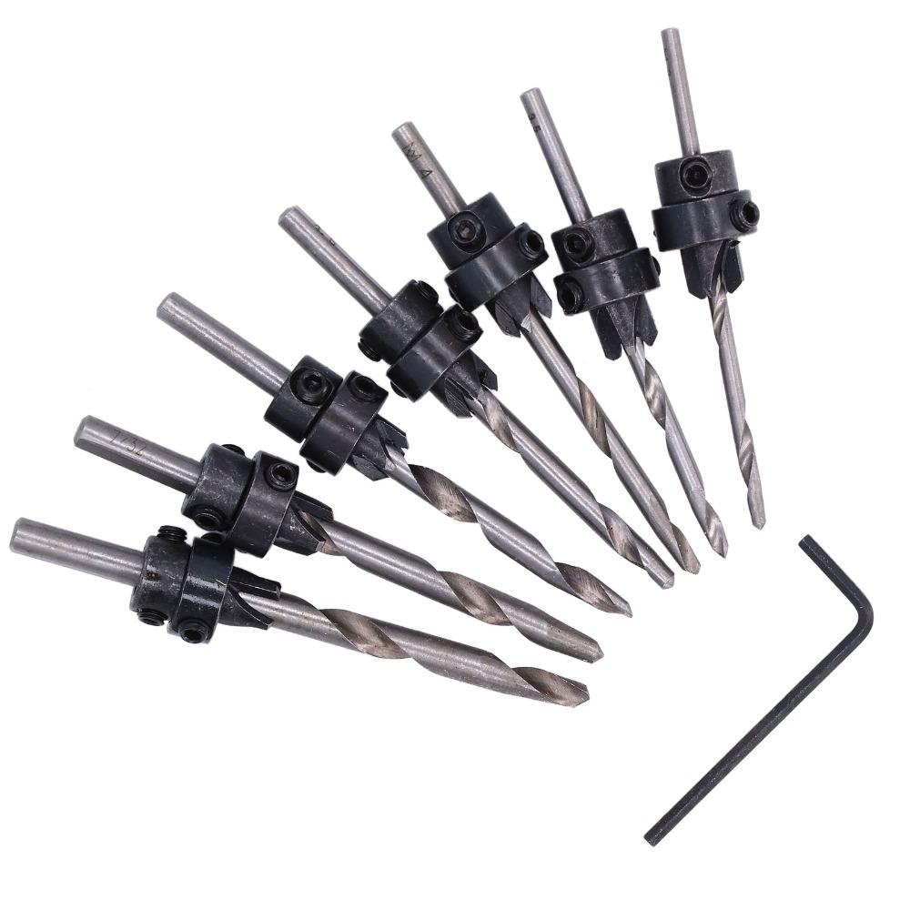 Hex Wrench Tapered Countersink Bit Set Adjustable Collars Wood Pilot Hole Set Woodworking