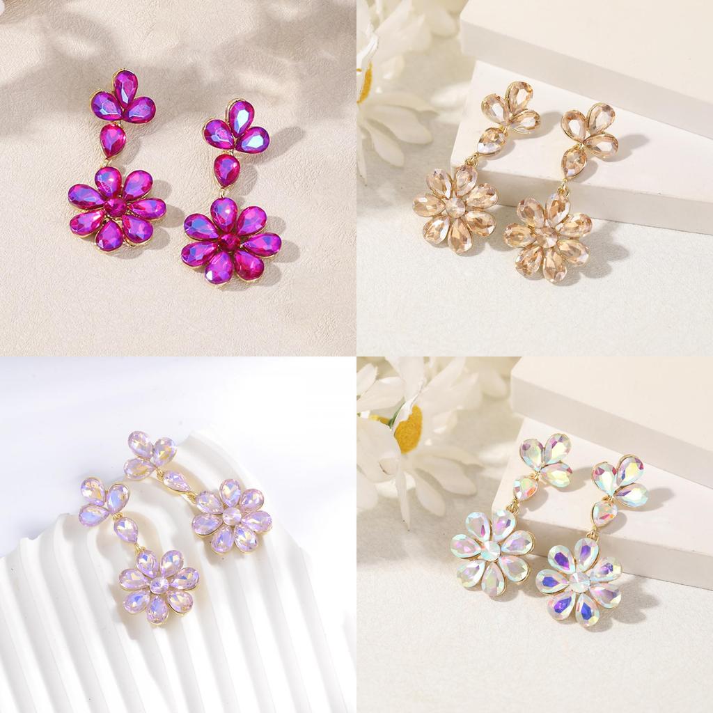 Water Crystal Peach Blossom Earrings For Women Party Evening Wear Fashion Jewelry