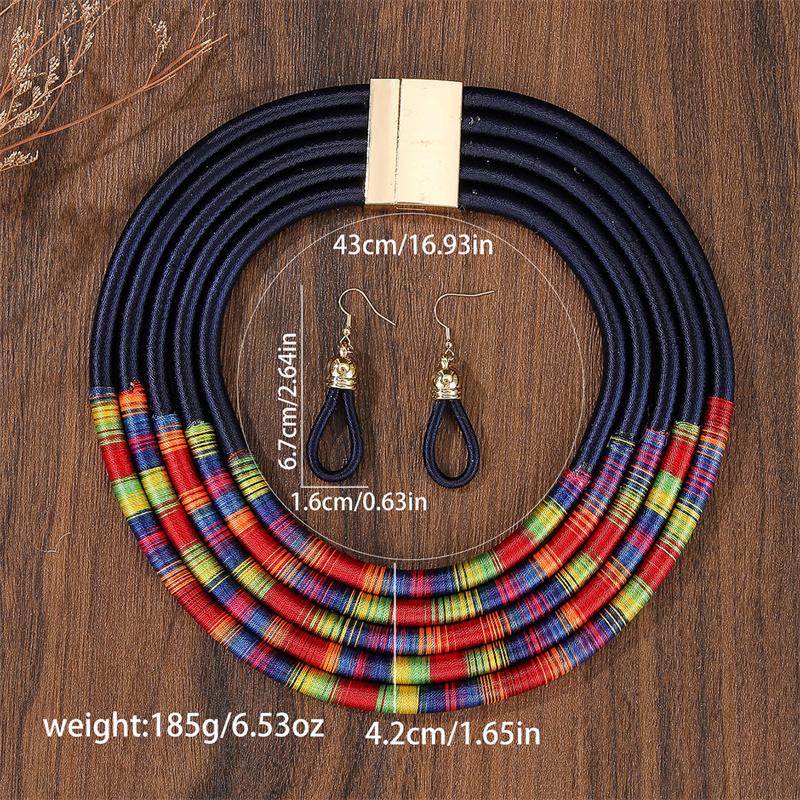 African Jewelry Set for Women Necklace Earrings Multi-layer Woven Choker Bridal Wedding Accessories