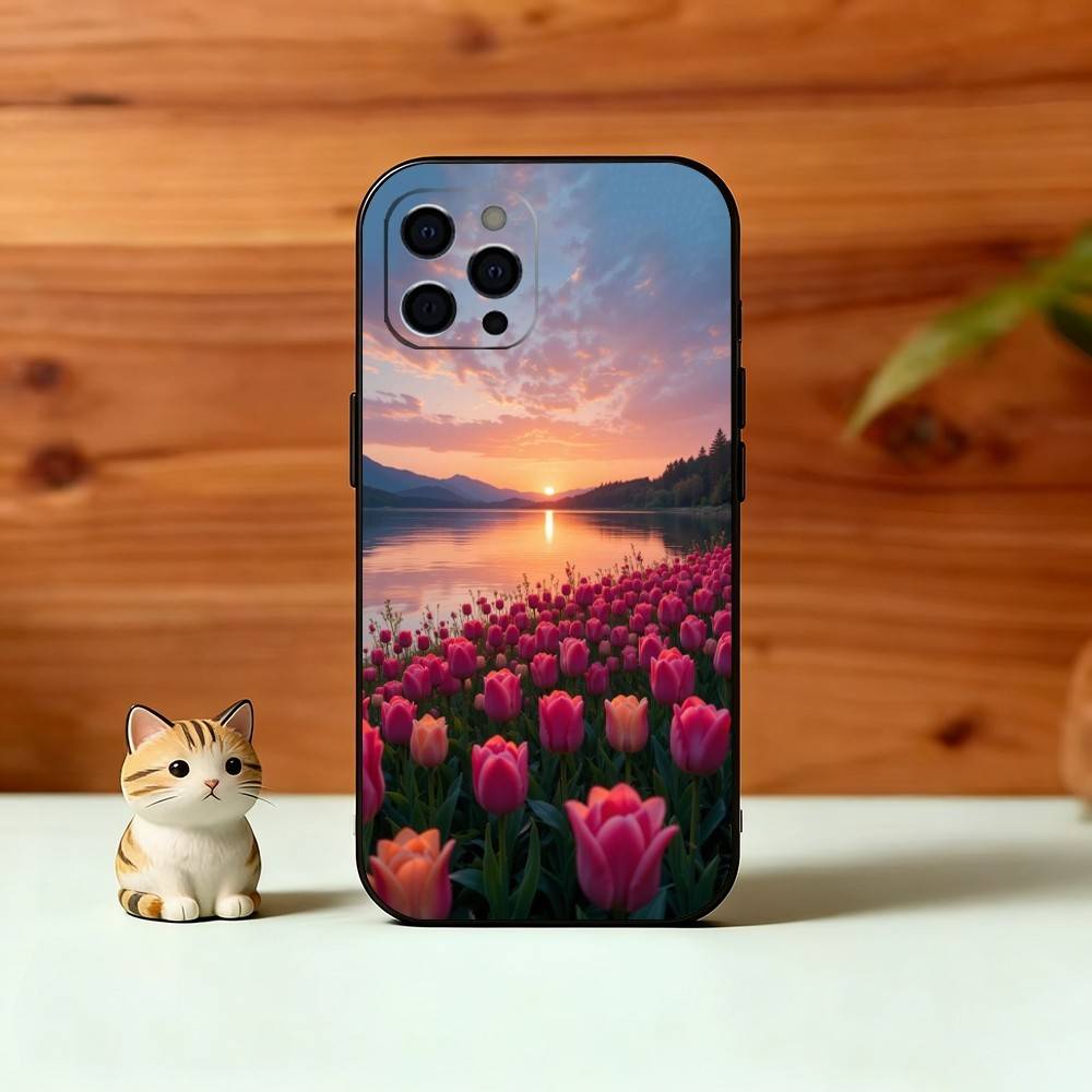 Super Beautiful Tulip Phone Case For iPhone 17, 16,15,14,13,12,11 Plus,Pro Max, Others Soft Black Cover