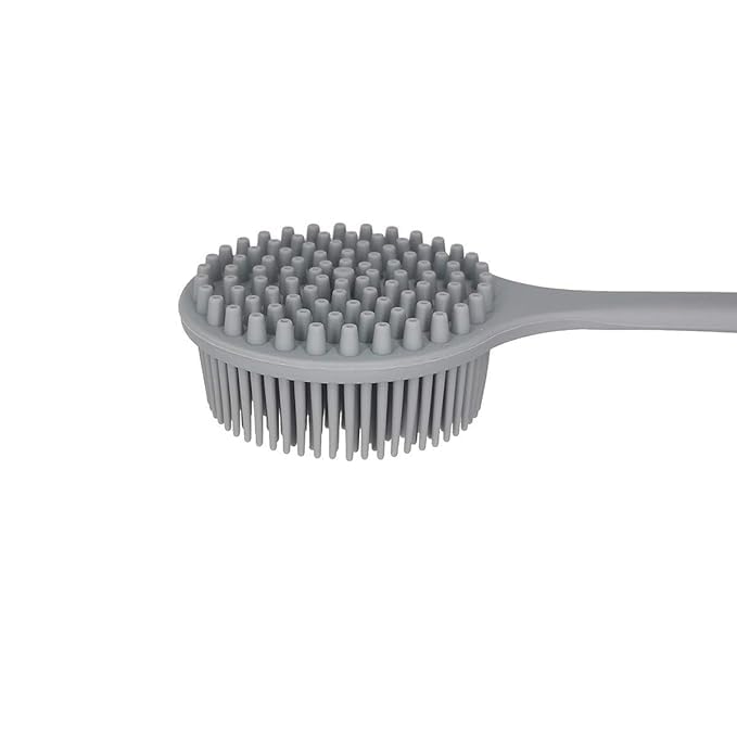 PEESTI Soft Silicone Back Scrubber Shower Bath Brush with Long Handle | Flexible Bristles for Smooth Skin | Exfoliating Brush | Body Scrubber for