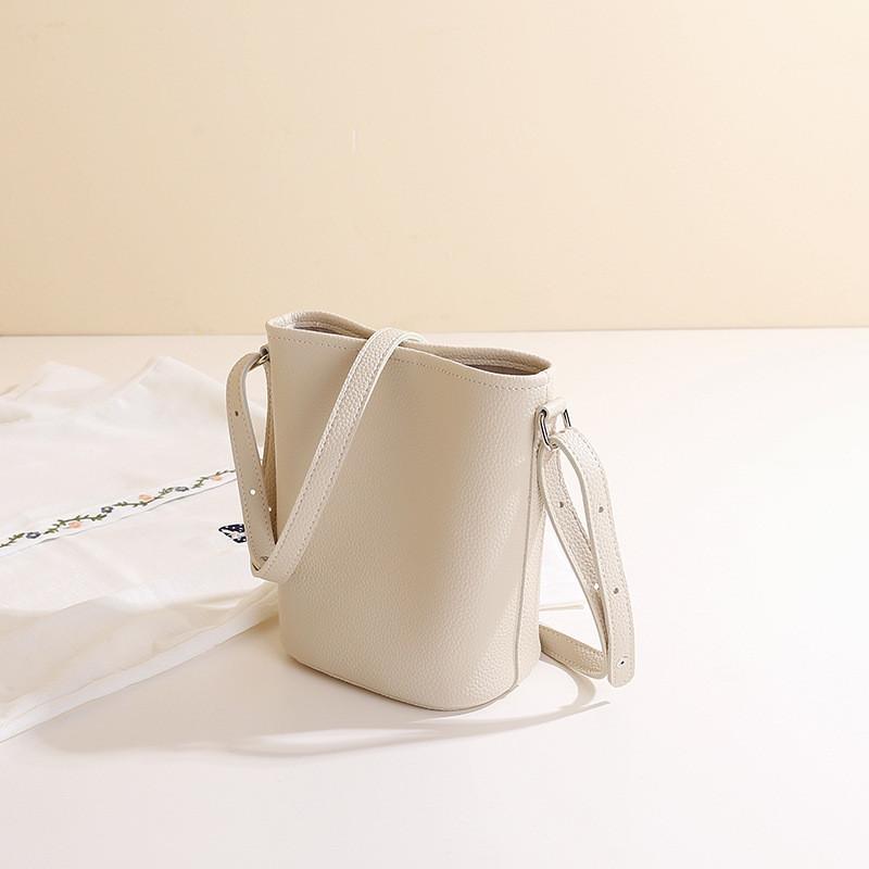 Ielgy Lychee Pattern Soft Leather Bucket Bag Commuter All-Match One-Shoulder Messenger Women s Bag