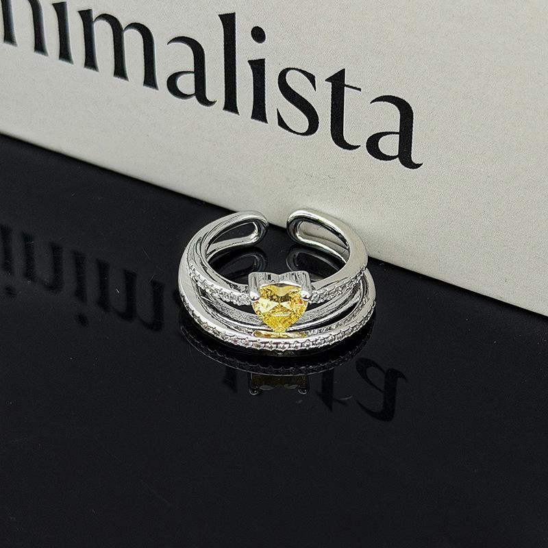 Atmospheric Luxury Colored Treasure Wings Flower Bow With Diamond Opening Ring Niche Stacked Ring Woman