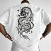 Men's Graphic Tees: American High Street Style with Chinese-Inspired Dragon and Lily Entwined Print, American Vintage Style Men's Trendy T-Shirt