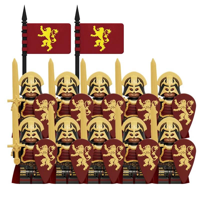 Medieval Knight Armored Troops Ancient Army Soldiers Mini Weapon Equipment Flag Model Building Blocks Kids Toys Birthday Gifts