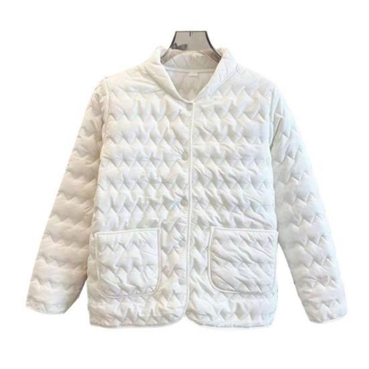 

Lightweight Women s Quilted Down Puffer Jacket Winter Coat Long Sleeve Button Front Pockets Outerwear 2XL белый