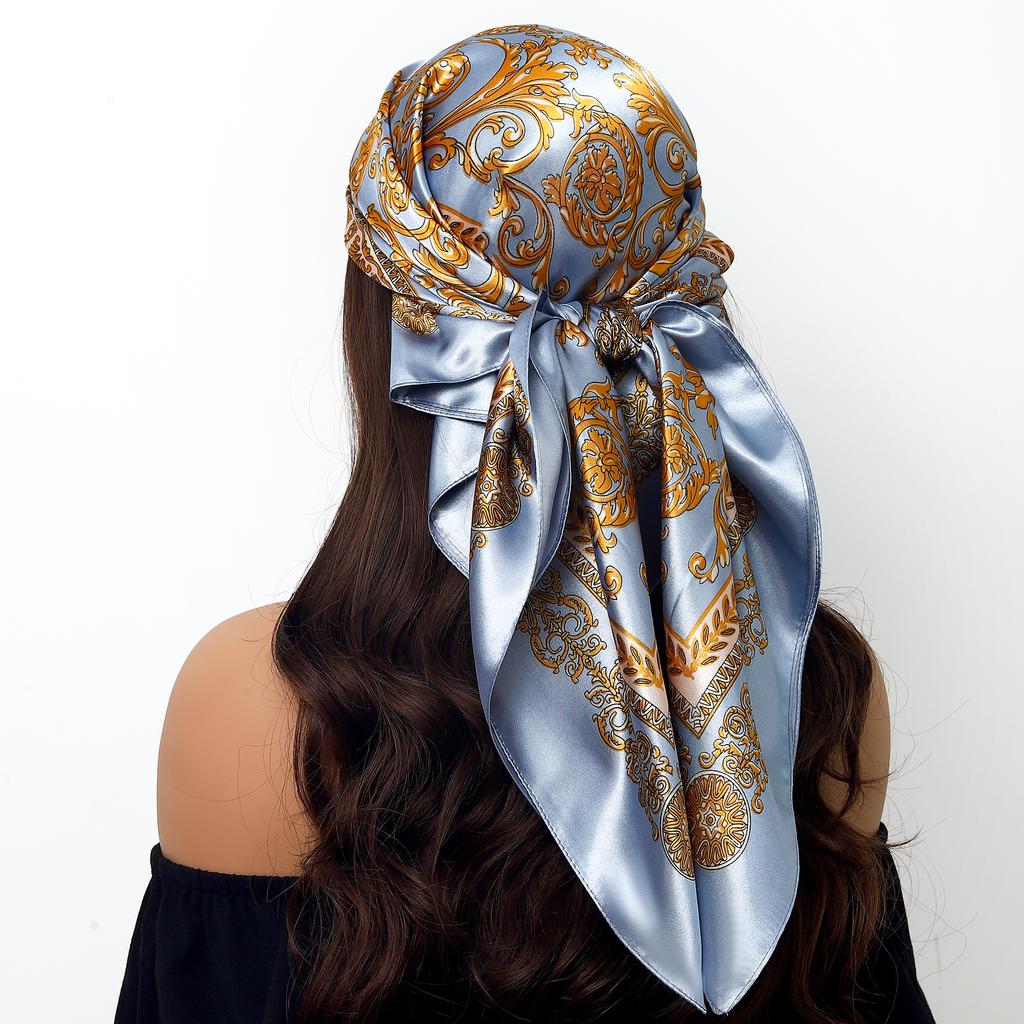 Fashion Square Silk Scarf Women Headband 90*90cm Print Neck Scarfs Office Hair Band Hand Kerchief Female Bandana Headwear