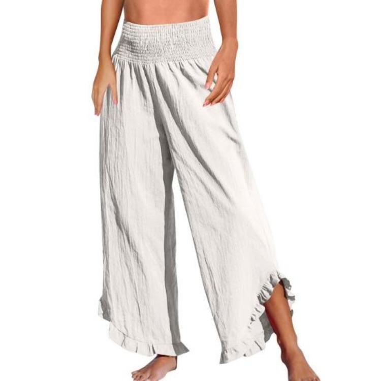 

Women Wide Leg Casual Pants Pleated High Waist Elastic Waistband Ruffled Cuffs Loose Fit Trousers with Pocket Long Leisure XXL