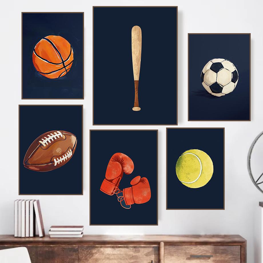 Cartoon Sports Football Basketball Rugby Boxing Glove Poster Canvas Painting Nursery Wall Art Print Picture Kid Room Home Decor