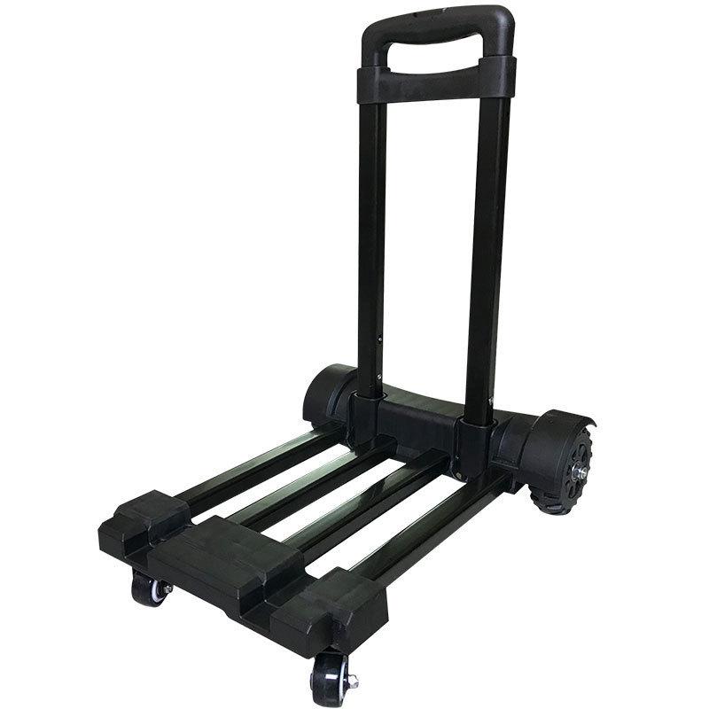 Compact Folding Hand Truck: Portable Four-Wheel Small Trailer Cart for Travel, Shopping, and Luggage Transport.