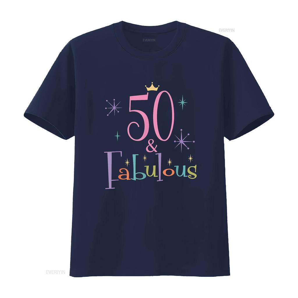 50 and Fabulous Cute 50th Birthday T Shirt vintage Washed Versatile Top For Everyday Wear Soft Comfortable graphic Casual