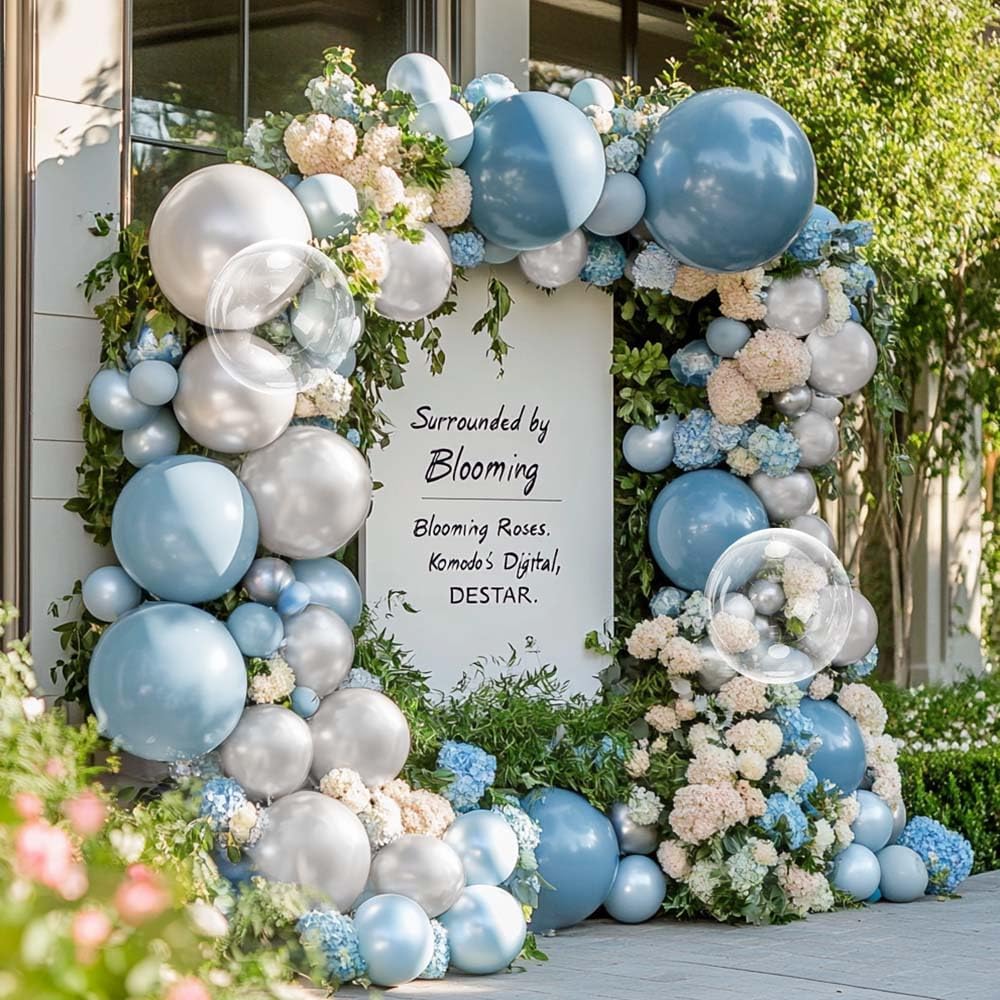 Dusty Blue and White Balloons Garland Double Stuffed Pearl Light Blue Balloon Arch Kit for Birthday Baby Shower Wedding Bridal Cinderella Frozen