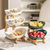 Bamboo & Wood Multi-layer Fruit Bowl and Pastry Plate - Creative Double-layer Ceramic Snack Holder for Home.