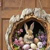 Easter Bunny Sign for Front Door Wooden Farmhouse Indoor Fireplace Window Hanging Wreaths Welcome Banner Decoration for Home Garden Fence