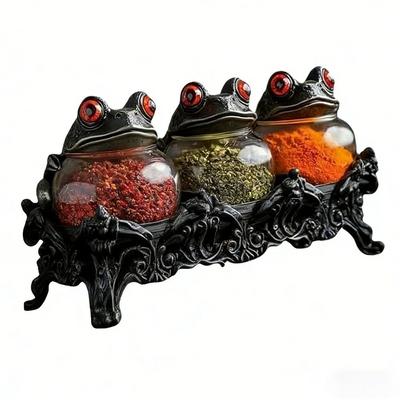 Dustproof Funny Frog Spice Jar Glass Witchy Frog Food Seasoning Jar Tea Box Transparent Small Condiment Container Spices