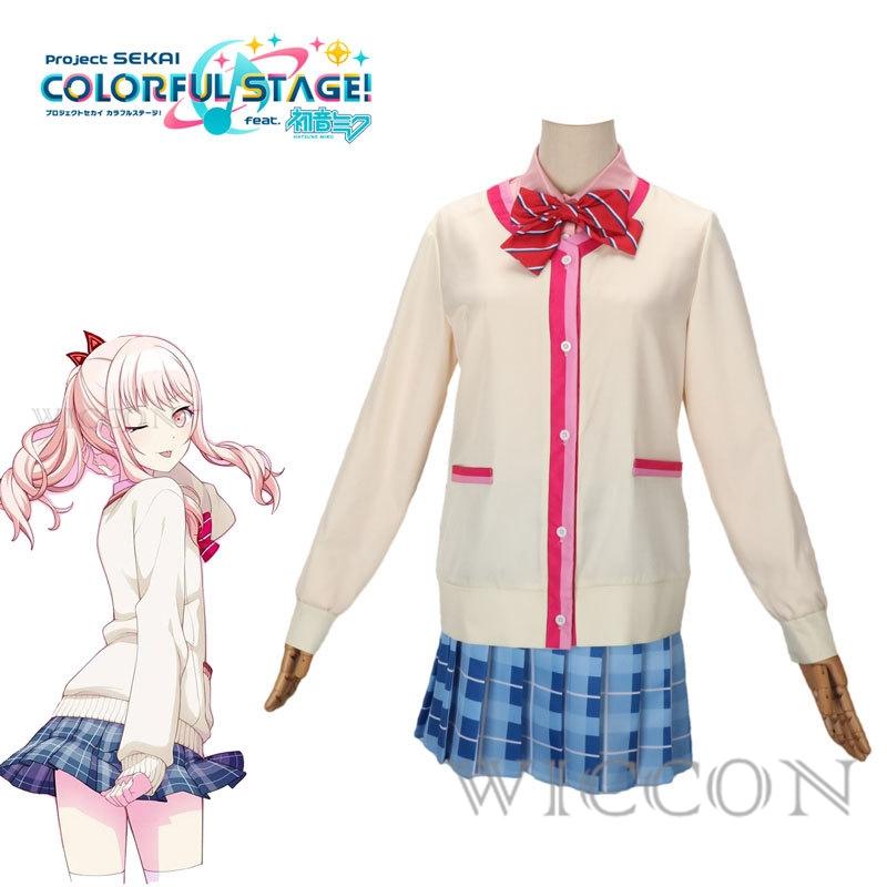 Spiel Anime Project Sekai Colorful Stage Akiyama Mizuki Cosplay Kostüm Mädchen Alltagskostüm Rosa Perücke Alltagsset Karneval Halloween