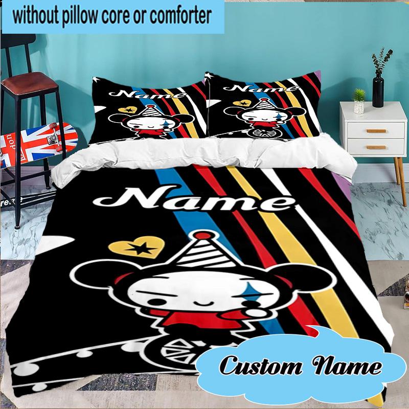 Custom Name 3PCS Heartfelt Pucca Moment Bedding Set Including 1pc Duvet Cover And 2pcs Pillowcases for Bedroom, Dormitory Gift Home Decor