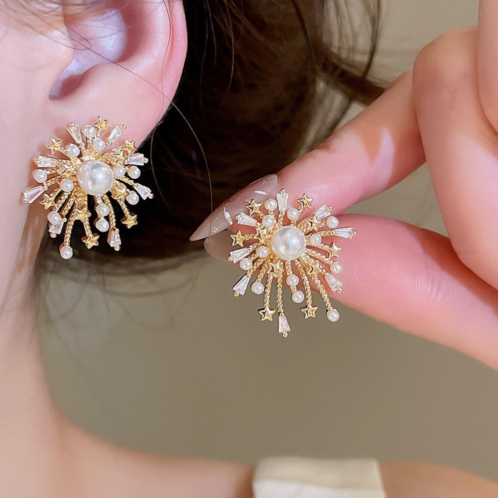 Elegant Sparkling Firework Earrings Korean Fashion Bridal Earrings Women Party Wedding золотой