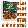 Highlandská kráva Adventní kalendář 2025 24denní krabička pro odpočítávání Vánoc s ozdobami Multifunkční dekorace na stromeček a sváteční zábava pro děti