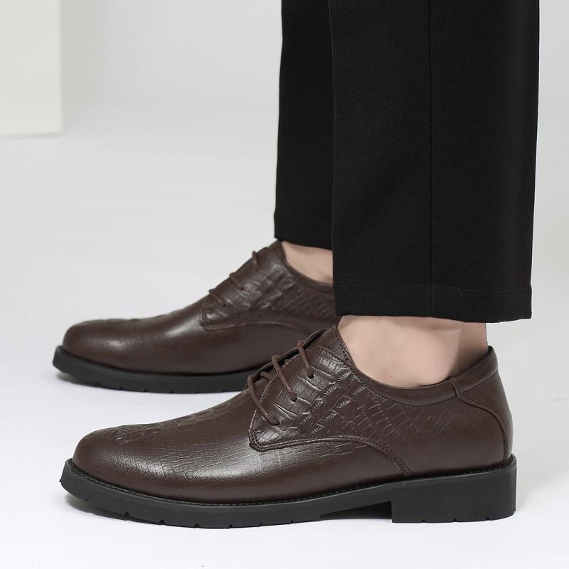 

Leather shoes men s business dress casual shoes spring and summer low-top crocodile pattern cowhide men s shoes large size wedding shoes 47 коричневый