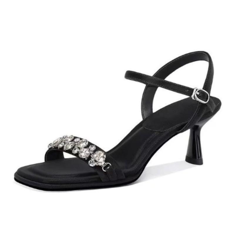 

Новый стиль Роскошные босоножки с кристаллами Дизайнерские Летние туфли на высоком каблуке Черная замша Ремешок на щиколотке Пряжка Вечерняя обувь для женщин 39 чёрный