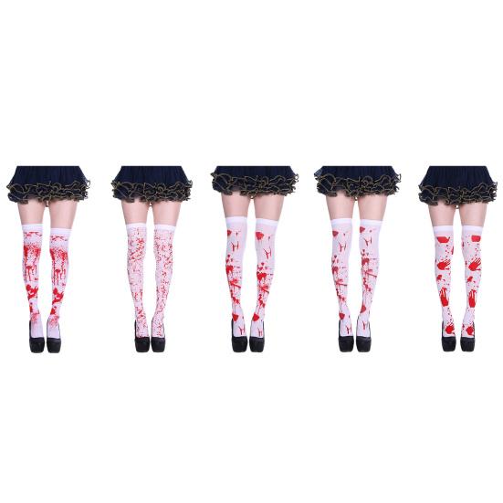 1 Paar Halloween-Strümpfe, blutbefleckt, dehnbar, für Damen, feine Verarbeitung, blutige Overknee-Socken, Party-Kostüm