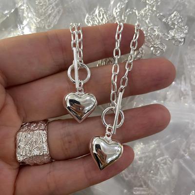 PONYKISS Sterling Silver Heart OT Buckle Shape Chains Necklace for Women Fine Minimalist Hip Hop Accessories