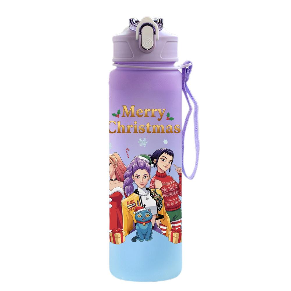 750Ml Water Bottle Christmas K-Pop Demon Hunters Printed Large Capacity Drinking Cup Portable Outdoor Sports Water Cup Children Kid Gift