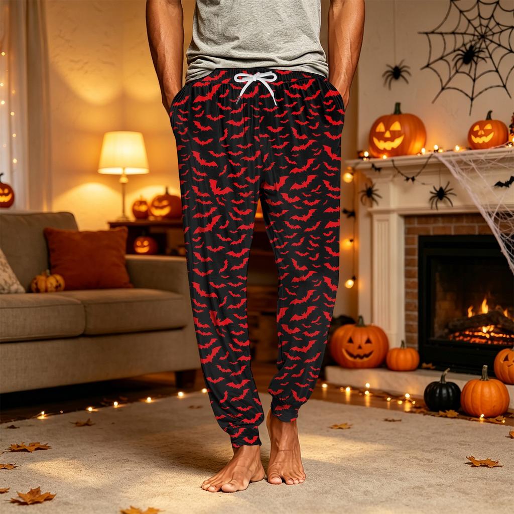 Herren Jogginghose mit Kordelzug und Taschen – Lässige Nachtwäsche Halloween-Print