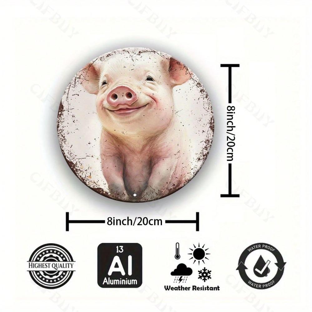 Metal Tin Pig Round Sign Farmhouse Wall Art Home Decor Bar Patio Porch