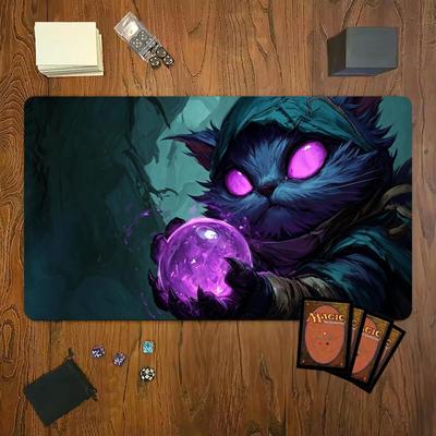 Magic Cat-Themed Games Mouse Pad Playmat 24"X14" MTG TCG Office Desk Mat for Work Game PC Laptop Rug Carpet MousePad