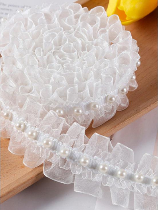 4cm Beaded Rough-Edge Gauze Lace Chiffon Trim for DIY Neckline, Skirt Hem, and Doll Clothes.