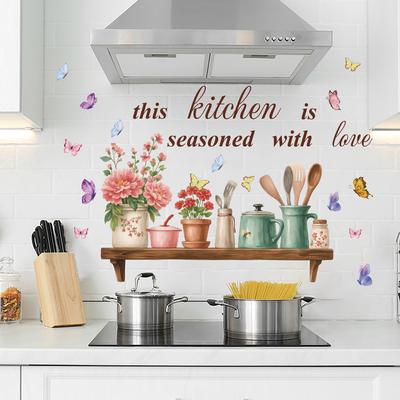 Cartoon Style Kitchen Tableware Kitchen Utensils Wall Stickers Kitchen Decoration Stickers Pvc Self-Adhesive Waterproof Wallpaper Painting