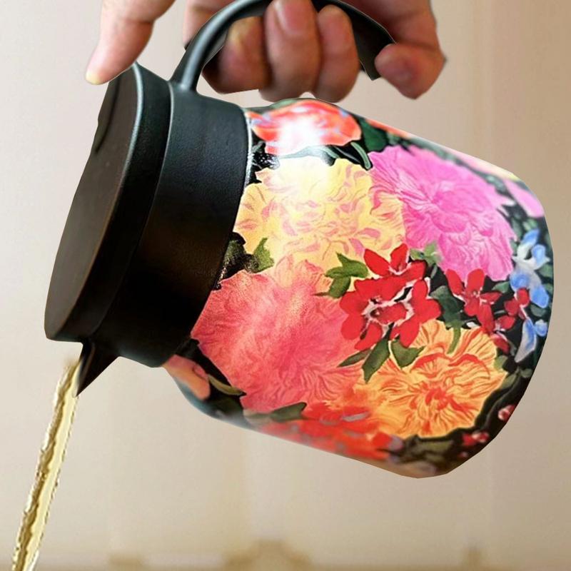 Retro Blommig Tekanna Rostfritt Stål Tekanna Droppsäker Tekanna Kökstekanna med Teinfuser för Hem och Matsal
