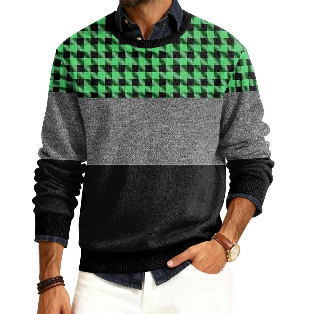 Men's Round Neck Long Sleeve Ribbed Knit Pullover