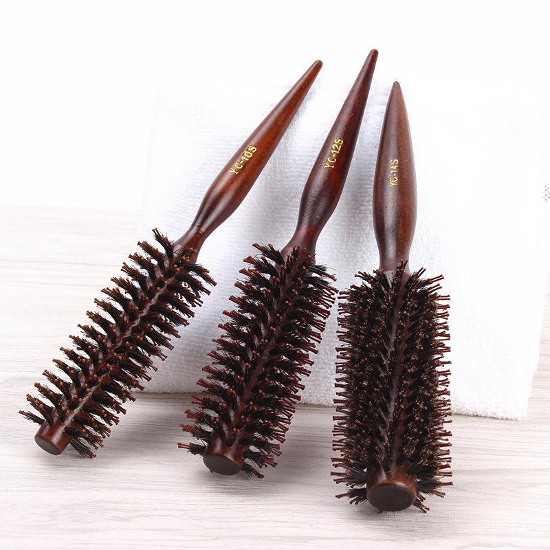 Hairdressing Pig Bristle Curling Comb: Round Barrel for Home Blow Dry & Straightening