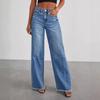 2023 Women's Loose Wide-Leg Patchwork Frayed Hem Jeans