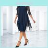 Chic Fashion Plus Size Womens Overlay Lace Dress With Three Quarter Sleeves