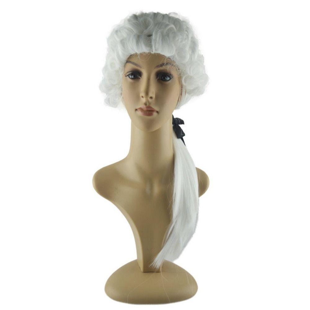 Lustige Halloween Cosplay Perücke Grau Weiß Barock Lockig Herrenperücken Anwalt Richter Perücke Festival Party