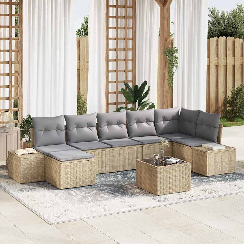 Garden Sofa Set with Cushions 8 Pcs Beige Poly Rattan
