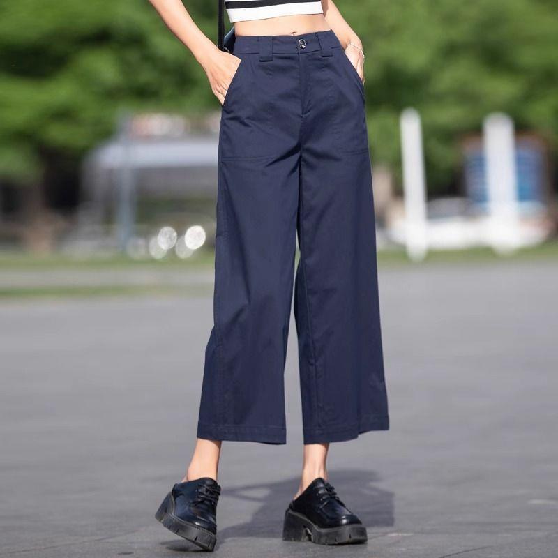

Women s Dark Blue High-Waisted Wide-Leg Casual Pants - Loose Fit for Pear-Shaped Figures, Spring Season. S [Recommended 85-95 jin]