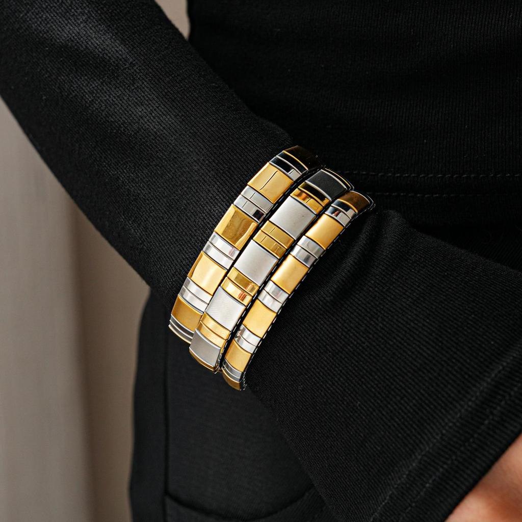 European-American Stainless Steel Spliced Square Rectangular Bracelet - Versatile Fashion Jewelry for Women