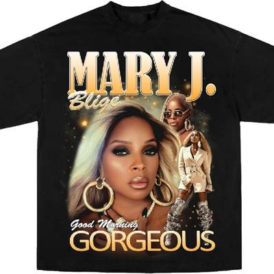 Mary J Shirt Vintage Rapper Graphic Tee Rap Hip-Hop Concert Y2K Streetwear for Men Women Black