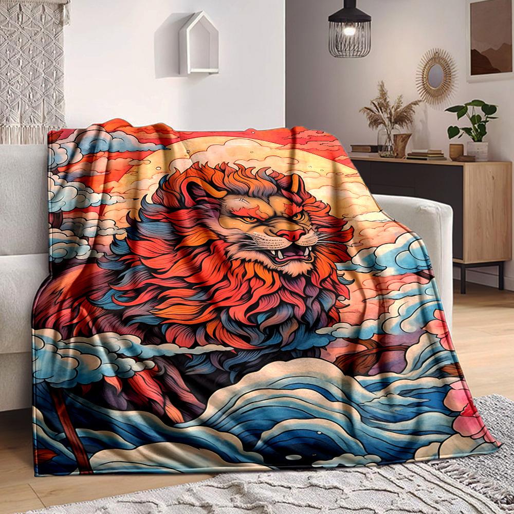 1PC Lion Sunset Waves Blanket, Throw For Sofa, Bed, Travel, Printing Blanket With Soft And Warm Fabric yy250918196 75x90cm