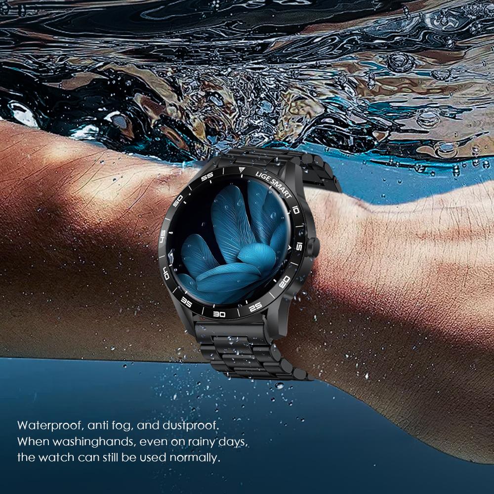 LIGE Neue Herren Smartwatch Bluetooth Anruf Wasserdicht Edelstahlarmband Smartwatch Herzfrequenz Schlaf Gesundheitsmonitor Fitnessuhr