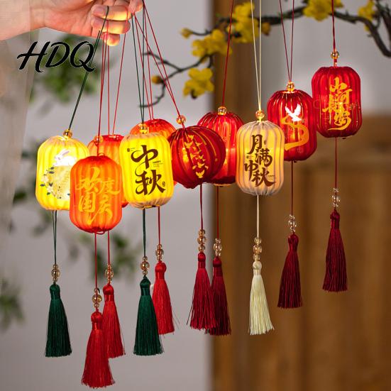 Decorative Hanging Lights Traditional Mini Chinese Lantern with LED Light Handheld Middle Warm Ambient Lighting Autumn Festival for Spring Festival,