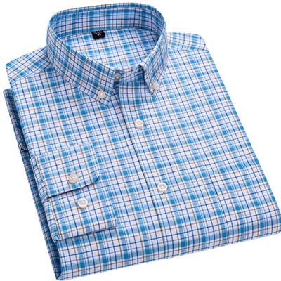 Novinka Pánské Oxford košile Dlouhý rukáv 100% Bavlna Luxusní Kostkovaná Pruhovaná Ležérní Jaro Podzim Knoflíky Formální Slim Fit Oblečení