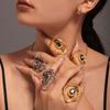 Irregular Twist Geometric Hyperbole Ring With Large Rhinestone For Women 18k Gold Plated Waterproof Women's Aesthetic Rings