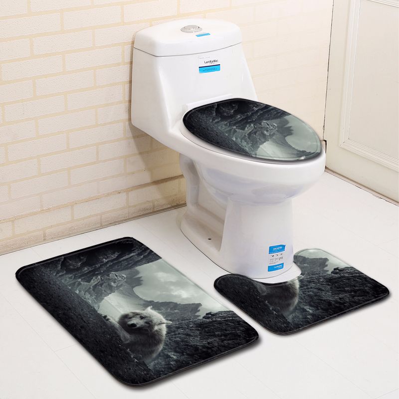 Wolf Badezimmer Toilette Dreiteilig Bodenmatte Fußmatte Badezimmerteppich